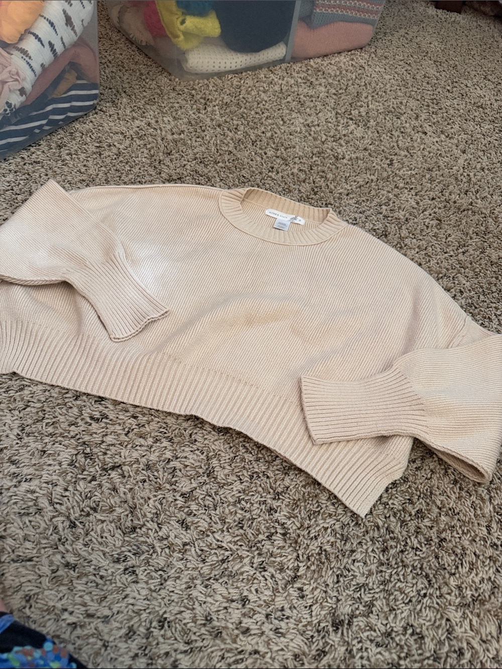 Altar'd State Cream Ribbed Crewneck Sweater